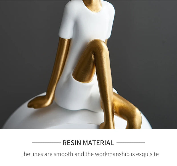 Modern Light Luxury Style Art Resin Reading Girl Figure Ornament Entryway Living Room Tv Cabinet Wine Cabinet Decorative Statue