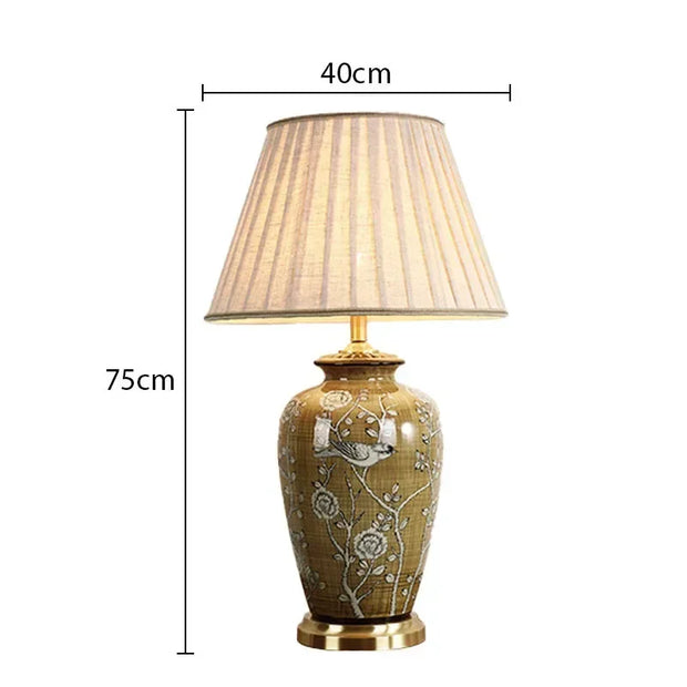 SANDYHA Nordic Classical Ceramic Desk Lamp Bedroom Decoration Home Dining Table Lighting for Living Room Fabric Lampshade