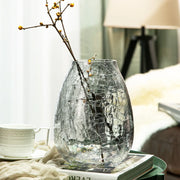 Light luxury handicraft ornaments, ice flower colored glass vase, large transparent glaze ware