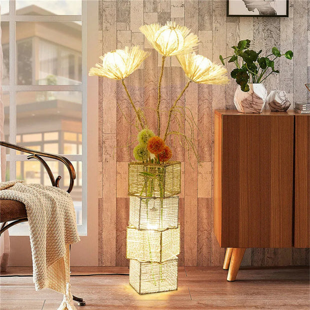 LUVODI Modern Decorative Floor Lamp LED Rattan Standing Lights with Creative Design Light Tree Lantern