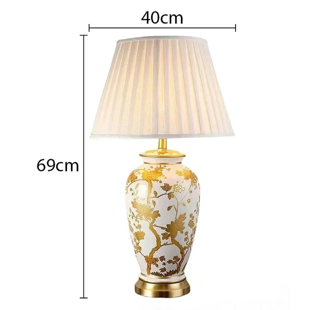 SANDYHA Nordic Classical Ceramic Desk Lamp Bedroom Decoration Home Dining Table Lighting for Living Room Fabric Lampshade