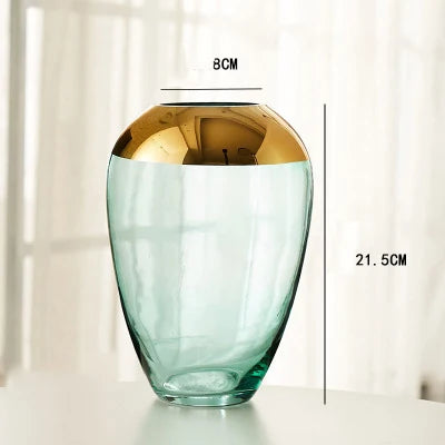 Light luxury handicraft ornaments, ice flower colored glass vase, large transparent glaze ware