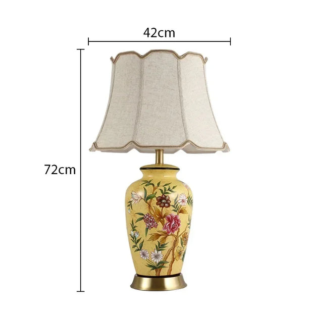 SANDYHA Nordic Classical Ceramic Desk Lamp Bedroom Decoration Home Dining Table Lighting for Living Room Fabric Lampshade