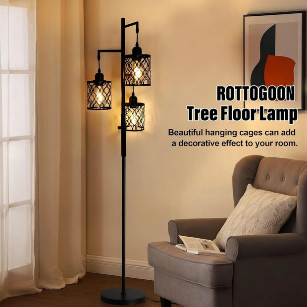 Dimmable Farmhouse Floor Lamp, 3 X 6W LED Bulb, 3 Light Country Stand Tall Lamp for Bedroom, Office, 68"