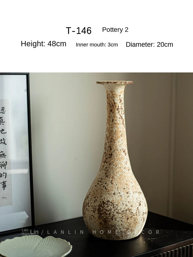 Vase handmade retro coarse pottery home decoration largecapacity irregular shape suitablefor study floor-to-ceiling tea room Zen