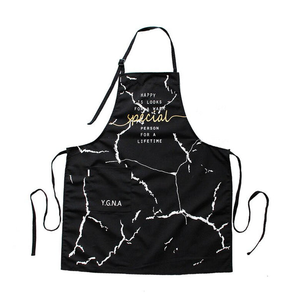 INS Nordic Cotton Apron Black White Marble Cooking Aprons for Men Women With Big Pocket Bib Overalls Kitchen Baking Accessories - Synoptic Home Essentials