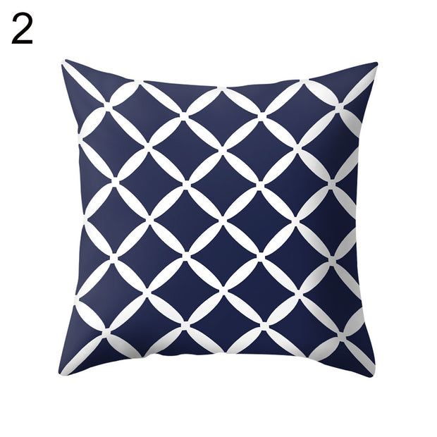 Navy Blue Geometric Pattern Pillow Cover Pillowcases - Synoptic Home Essentials