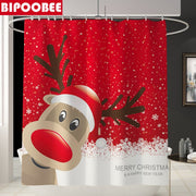 Merry Christmas Bathroom Set Snowman Santa Claus Elk Pattern Waterproof Shower Curtain Toilet Cover Mat Non Slip Rug Home Decor - Synoptic Home Essentials