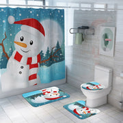 Merry Christmas Bathroom Set Snowman Santa Claus Elk Pattern Waterproof Shower Curtain Toilet Cover Mat Non Slip Rug Home Decor - Synoptic Home Essentials