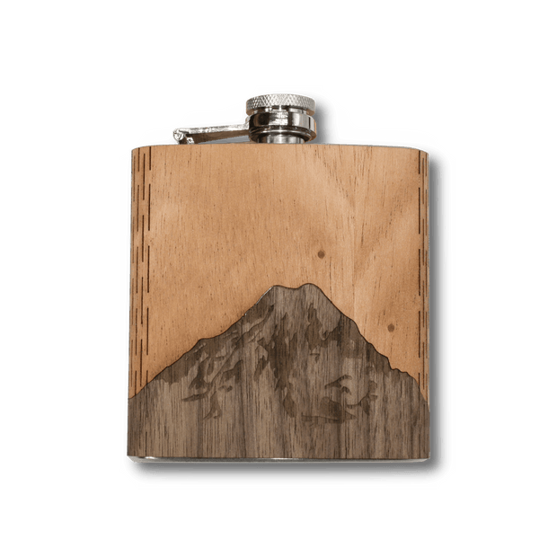 6 Oz. Wooden Hip Flask (Sawtooth Mountains in Bamboo & Black Walnut) - Synoptic Home Essentials