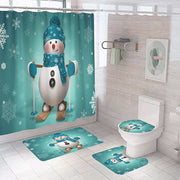 Merry Christmas Bathroom Set Snowman Santa Claus Elk Pattern Waterproof Shower Curtain Toilet Cover Mat Non Slip Rug Home Decor - Synoptic Home Essentials