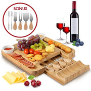 Bamboo Cheese Board with Cutlery Knife Set and Slide Out Draw - Synoptic Home Essentials