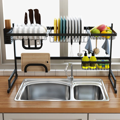 Stainless steel 65 / 85cm black U-shaped kitchen dish rack holder storage - Synoptic Home Essentials