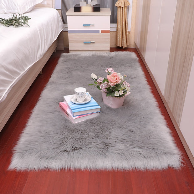 Plush Soft Sheepskin Bedroom Carpet Imitation Wool Pad Long Hair Bedside Mat Sofa Cushion White Rugs Red Living Room Fur Carpet - Synoptic Home Essentials