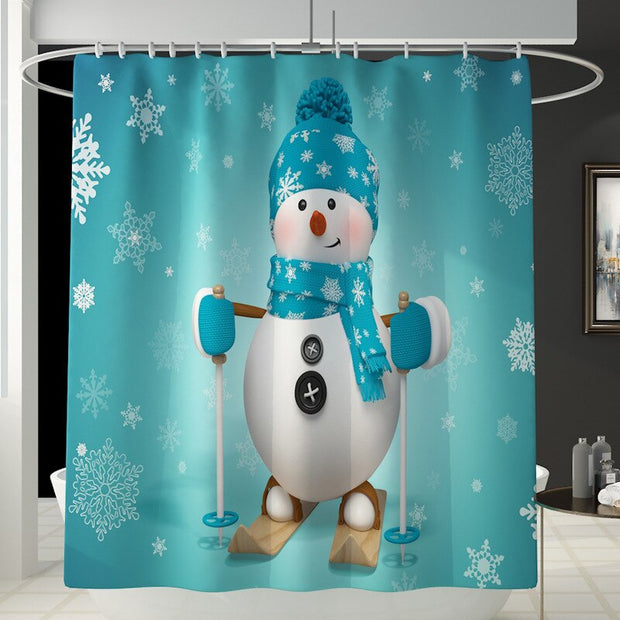 Merry Christmas Bathroom Set Snowman Santa Claus Elk Pattern Waterproof Shower Curtain Toilet Cover Mat Non Slip Rug Home Decor - Synoptic Home Essentials