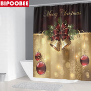 Merry Christmas Bathroom Set Snowman Santa Claus Elk Pattern Waterproof Shower Curtain Toilet Cover Mat Non Slip Rug Home Decor - Synoptic Home Essentials