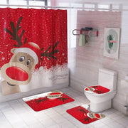 Merry Christmas Bathroom Set Snowman Santa Claus Elk Pattern Waterproof Shower Curtain Toilet Cover Mat Non Slip Rug Home Decor - Synoptic Home Essentials