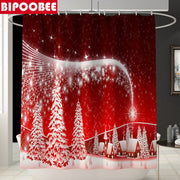 Merry Christmas Bathroom Set Snowman Santa Claus Elk Pattern Waterproof Shower Curtain Toilet Cover Mat Non Slip Rug Home Decor - Synoptic Home Essentials