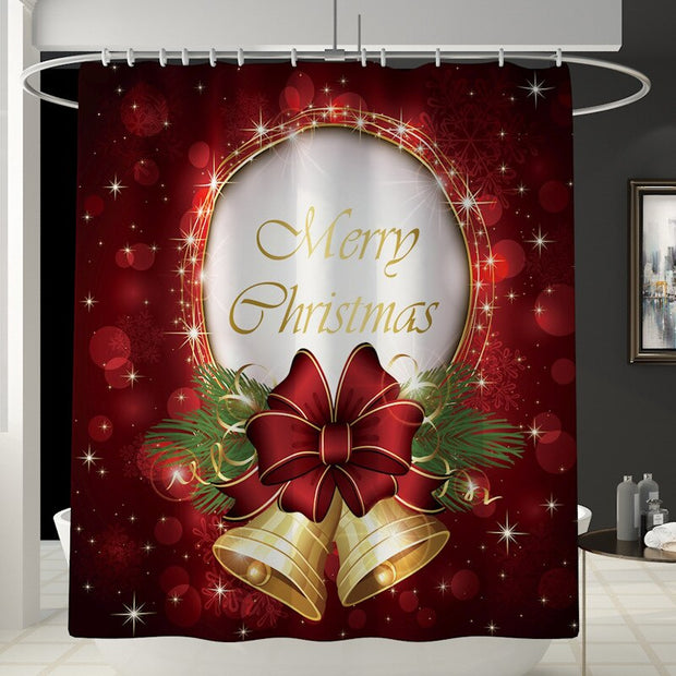 Merry Christmas Bathroom Set Snowman Santa Claus Elk Pattern Waterproof Shower Curtain Toilet Cover Mat Non Slip Rug Home Decor - Synoptic Home Essentials