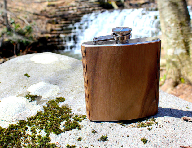 6 Oz. Wooden Hip Flask (Sawtooth Mountains in Bamboo & Black Walnut) - Synoptic Home Essentials