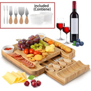 Bamboo Cheese Board with Cutlery Knife Set and Slide Out Draw - Synoptic Home Essentials