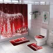 Merry Christmas Bathroom Set Snowman Santa Claus Elk Pattern Waterproof Shower Curtain Toilet Cover Mat Non Slip Rug Home Decor - Synoptic Home Essentials