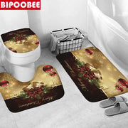 Merry Christmas Bathroom Set Snowman Santa Claus Elk Pattern Waterproof Shower Curtain Toilet Cover Mat Non Slip Rug Home Decor - Synoptic Home Essentials