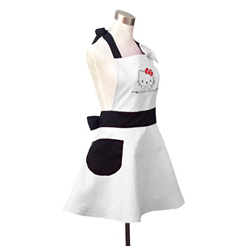 Hyzrz Lovely Cute Retro Aprons for Woman Girl Cotton Kitchen Cooking Salon Pinafore Vintage Apron Dress (White) - Synoptic Home Essentials