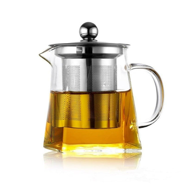 550ml Thicken Heat-Resistant Glass Teapot With Stainless Steel Strainer Filter Teapot Can Be Heated Water Tea Pot - Synoptic Home Essentials