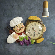 Vintage Wall Clock Home Decoration Resin Chef Statue Watch Mute Quartz Clock for Living Room Kitchen Wall Decor Hanging Clock - Synoptic Home Essentials