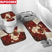 Merry Christmas Bathroom Set Snowman Santa Claus Elk Pattern Waterproof Shower Curtain Toilet Cover Mat Non Slip Rug Home Decor - Synoptic Home Essentials