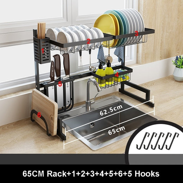 Stainless steel 65 / 85cm black U-shaped kitchen dish rack holder storage - Synoptic Home Essentials