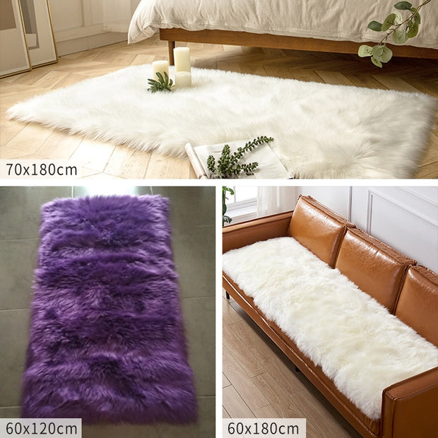 Plush Soft Sheepskin Bedroom Carpet Imitation Wool Pad Long Hair Bedside Mat Sofa Cushion White Rugs Red Living Room Fur Carpet - Synoptic Home Essentials