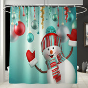 Merry Christmas Bathroom Set Snowman Santa Claus Elk Pattern Waterproof Shower Curtain Toilet Cover Mat Non Slip Rug Home Decor - Synoptic Home Essentials