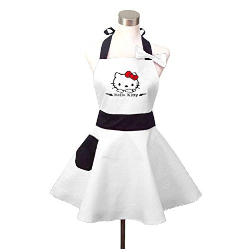 Hyzrz Lovely Cute Retro Aprons for Woman Girl Cotton Kitchen Cooking Salon Pinafore Vintage Apron Dress (White) - Synoptic Home Essentials