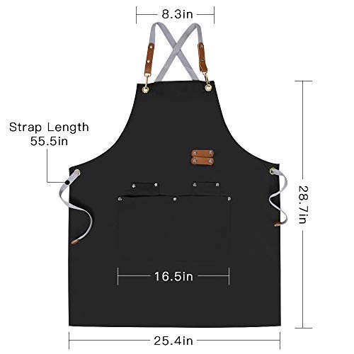 Chef Apron-Cross Back Apron for Men Women with Adjustable Straps and Large Pockets,Canvas,M-XXL ,Black - Synoptic Home Essentials