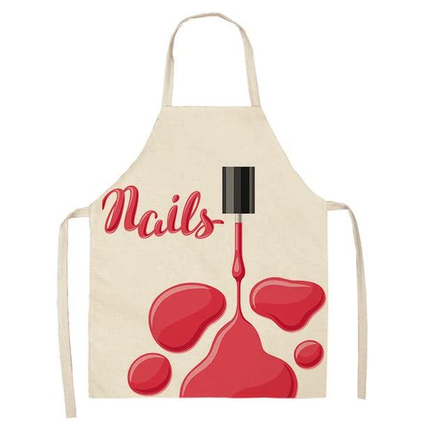 Nail Polish Lipstick Beauty Kitchen Women Apron Household Cleaning Cotton Linen Pinafore Salon Home Cooking Baking Adult BIb A8 68x55cm - Synoptic Home Essentials