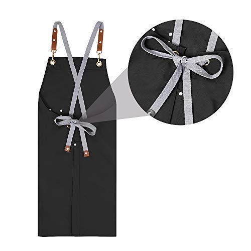 Chef Apron-Cross Back Apron for Men Women with Adjustable Straps and Large Pockets,Canvas,M-XXL ,Black - Synoptic Home Essentials