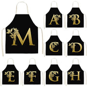 Apron Gold Letter Alphabet Pattern Kitchen Apron For Woman Sleeveless Cotton Linen Aprons Cooking Home Cleaning Tools 5365cm (Color : D, Size : 53x65cm) - Synoptic Home Essentials