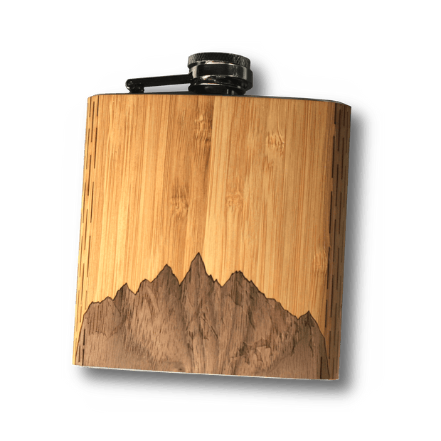 6 Oz. Wooden Hip Flask (Sawtooth Mountains in Bamboo & Black Walnut) - Synoptic Home Essentials