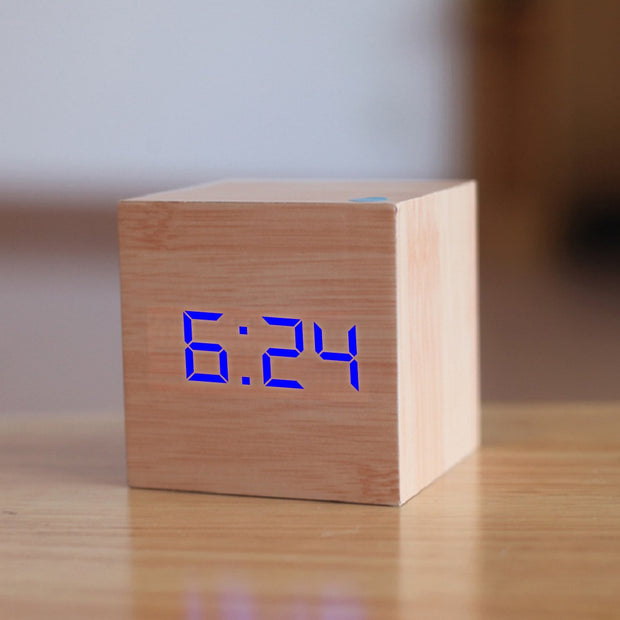 New Qualified Digital Wooden LED Alarm Clock Wood Retro Glow Clock Desktop Table Decor Voice Control Snooze Function Desk Tools - Synoptic Home Essentials