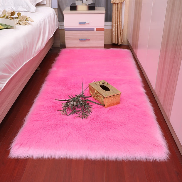 Plush Soft Sheepskin Bedroom Carpet Imitation Wool Pad Long Hair Bedside Mat Sofa Cushion White Rugs Red Living Room Fur Carpet - Synoptic Home Essentials