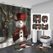 Merry Christmas Bathroom Set Snowman Santa Claus Elk Pattern Waterproof Shower Curtain Toilet Cover Mat Non Slip Rug Home Decor - Synoptic Home Essentials