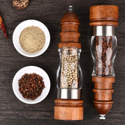 Wooden Salt and Pepper Grinder Set - Wood and Acrylic Mills, Adjustable Coarseness Ceramic Grinder - Synoptic Home Essentials