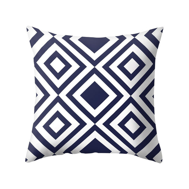 Navy Blue Geometric Pattern Pillow Cover Pillowcases - Synoptic Home Essentials