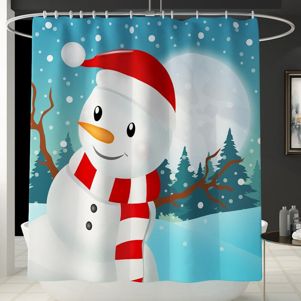 Merry Christmas Bathroom Set Snowman Santa Claus Elk Pattern Waterproof Shower Curtain Toilet Cover Mat Non Slip Rug Home Decor - Synoptic Home Essentials