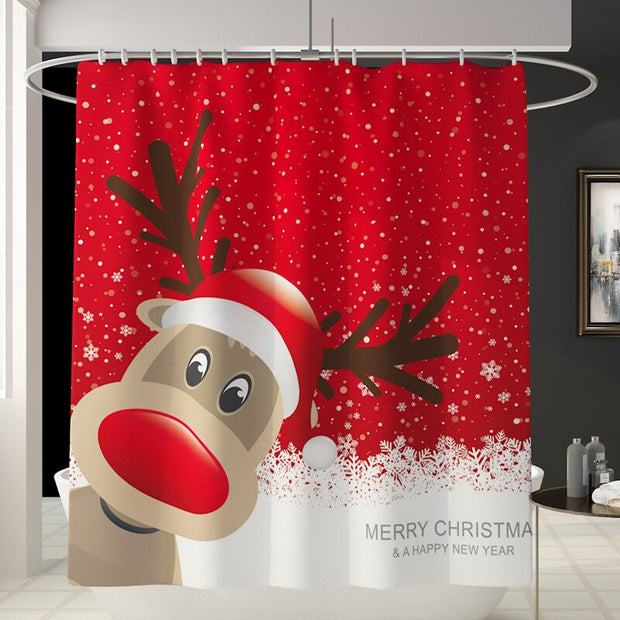 Merry Christmas Bathroom Set Snowman Santa Claus Elk Pattern Waterproof Shower Curtain Toilet Cover Mat Non Slip Rug Home Decor - Synoptic Home Essentials