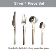 New Silver Cutlery Luxury 304 Stainless Steel Dinnerware Set Mirror Polishing Tableware Set Dinner Knife Dessert Fork Spoon - Synoptic Home Essentials