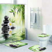 NEW Shower Curtain Bathroom Decoration 3D Bamboo Running Water Green Bamboo Shower Curtain Toilet Cover Mat Non-Slip Set - Synoptic Home Essentials