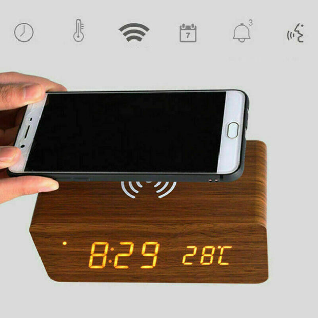 LED Electric Alarm Clock W/ Qi Wireless Phone Charger Charging Pad Station - Synoptic Home Essentials